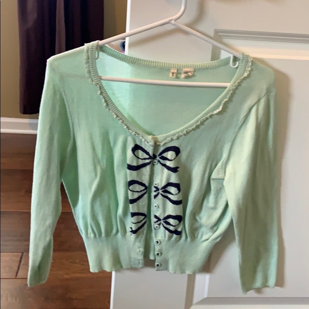 Anthropologie mint green cropped Spring cardigan